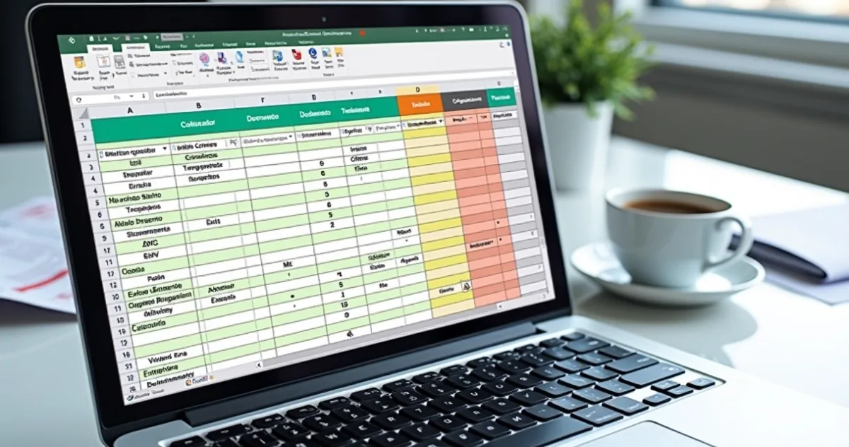 Planilha colorida de controle de SST aberta em notebook