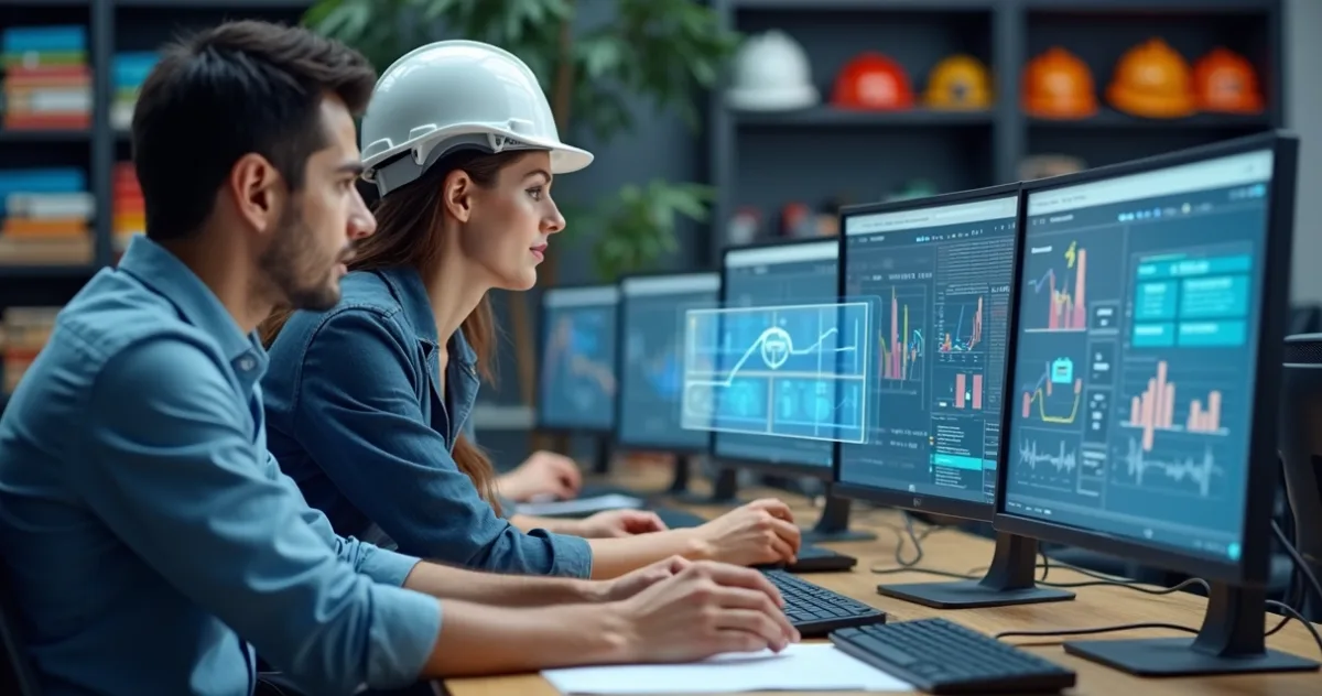 Telas de computador mostrando gráficos de SST em painel intuitivo