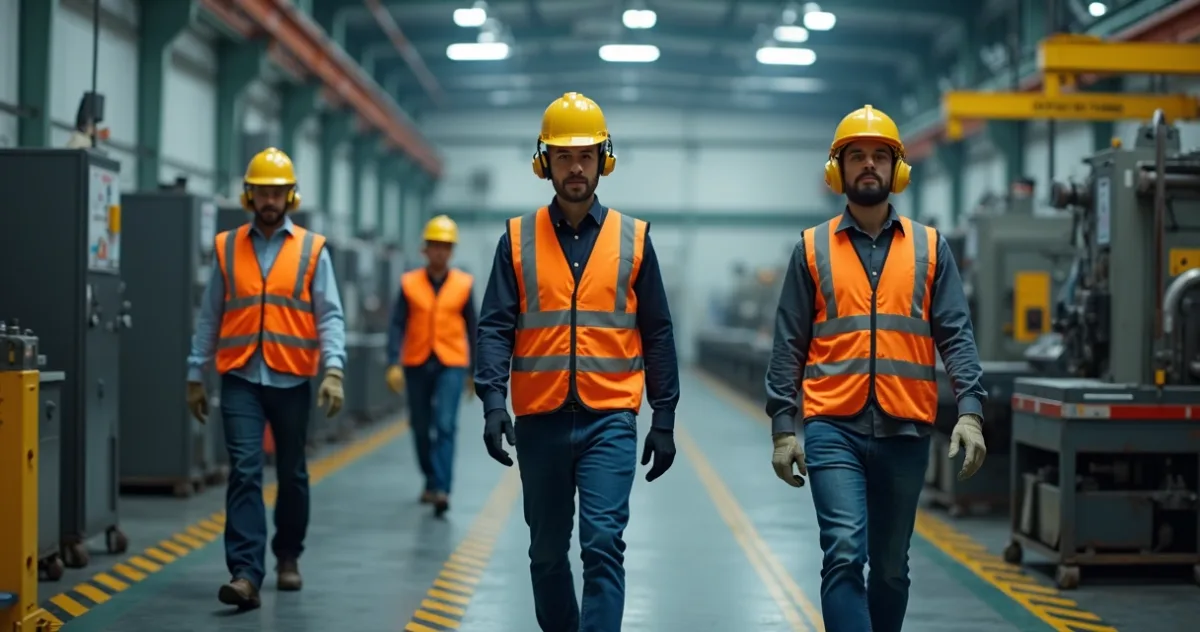 Funcionário usando diferentes EPIs em ambiente industrial