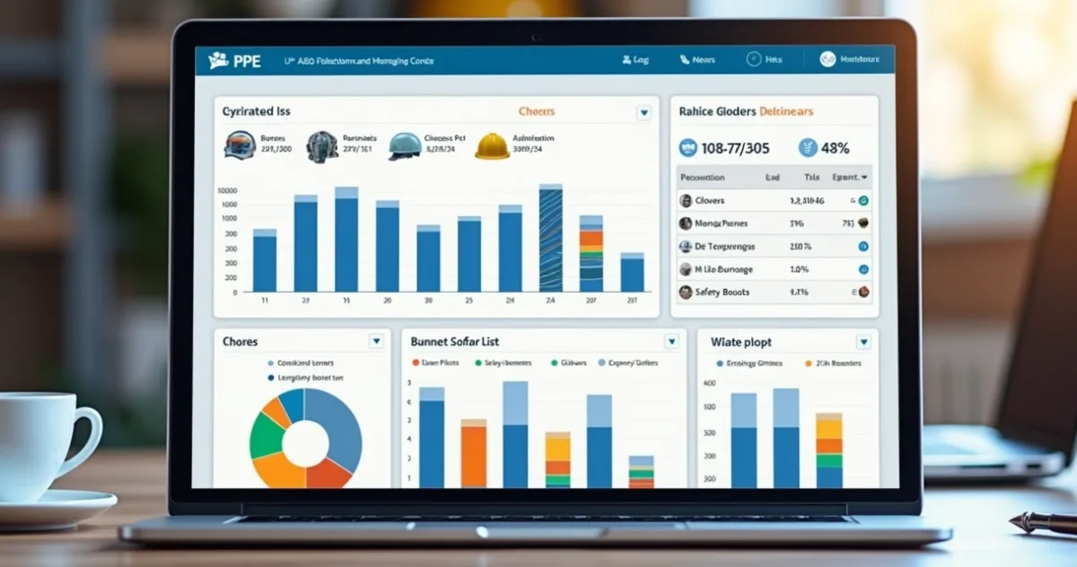 Dashboard digital de controle de EPI com indicadores de uso
